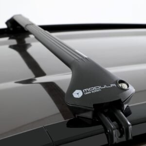 Coppia barre portatutto telescopiche Modula Ovalbar alluminio nero, per profili integrati, serrature incluse, sezione 45×25 mm